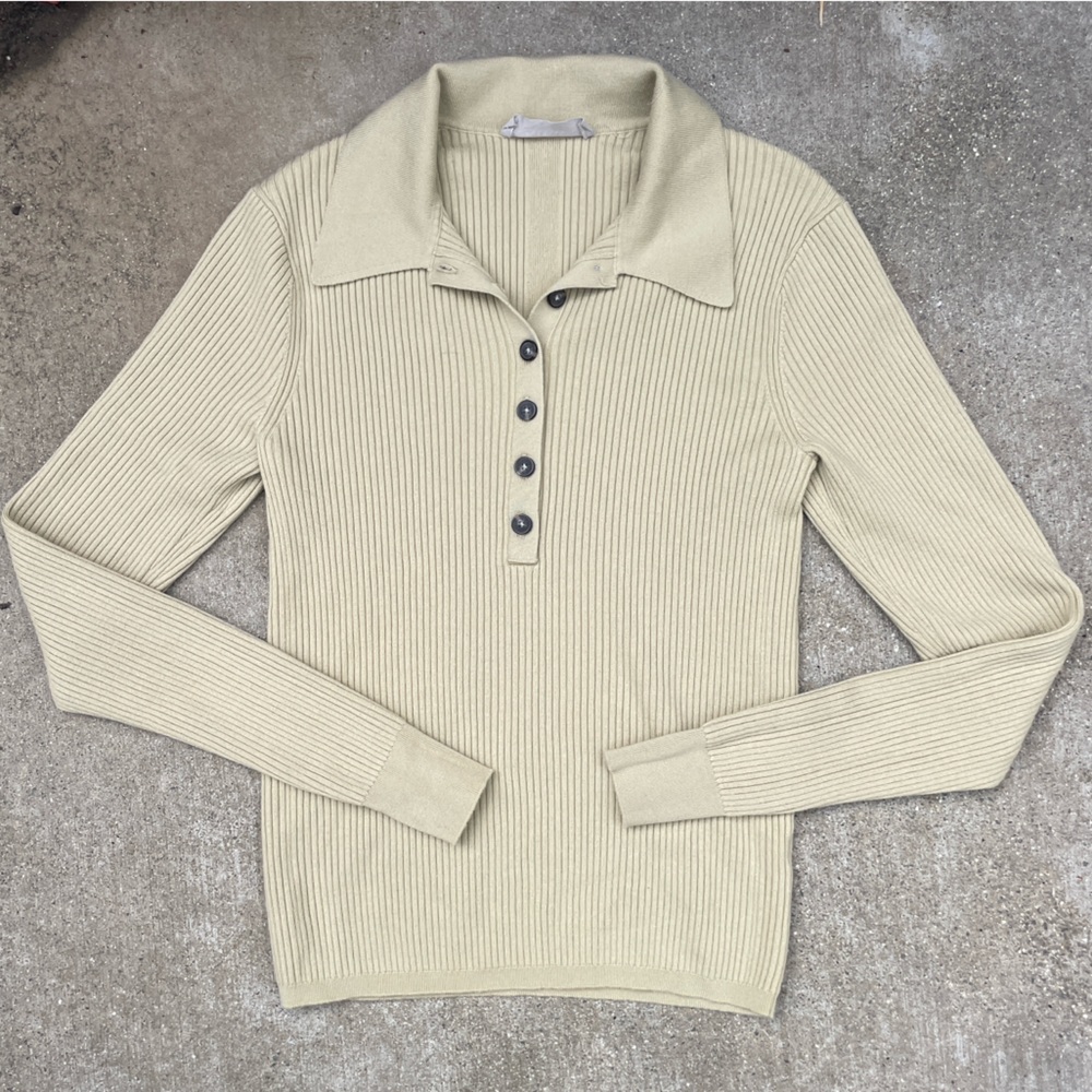 Everlane Ribbed Long Sleeve Polo in Cream